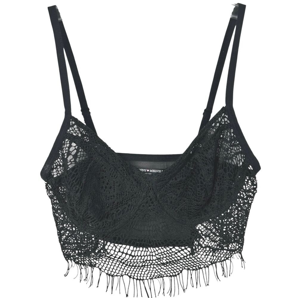 Brandy Melville Black Lace Crochet Fringe Bralette Crop Top One Size Boho